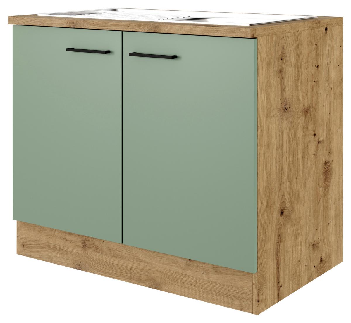 Spülmaschinenschrank Cara ca. 100x85x57 cm Grün/Eiche - Schwarz/Eiche Artisan, KONVENTIONELL, Holzwerkstoff/Metall (100/85/57cm) - FlexWell