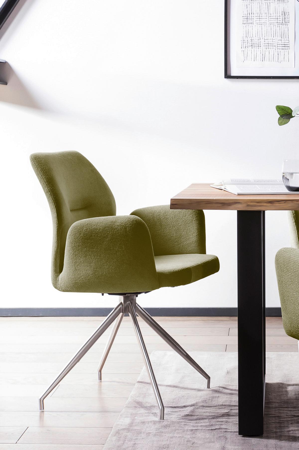 Naslanjač Sofija, Zelena, Vrtljiv - srebrne barve/zelena, Moderno, kovina/tekstil (60/89/62cm) - Livetastic