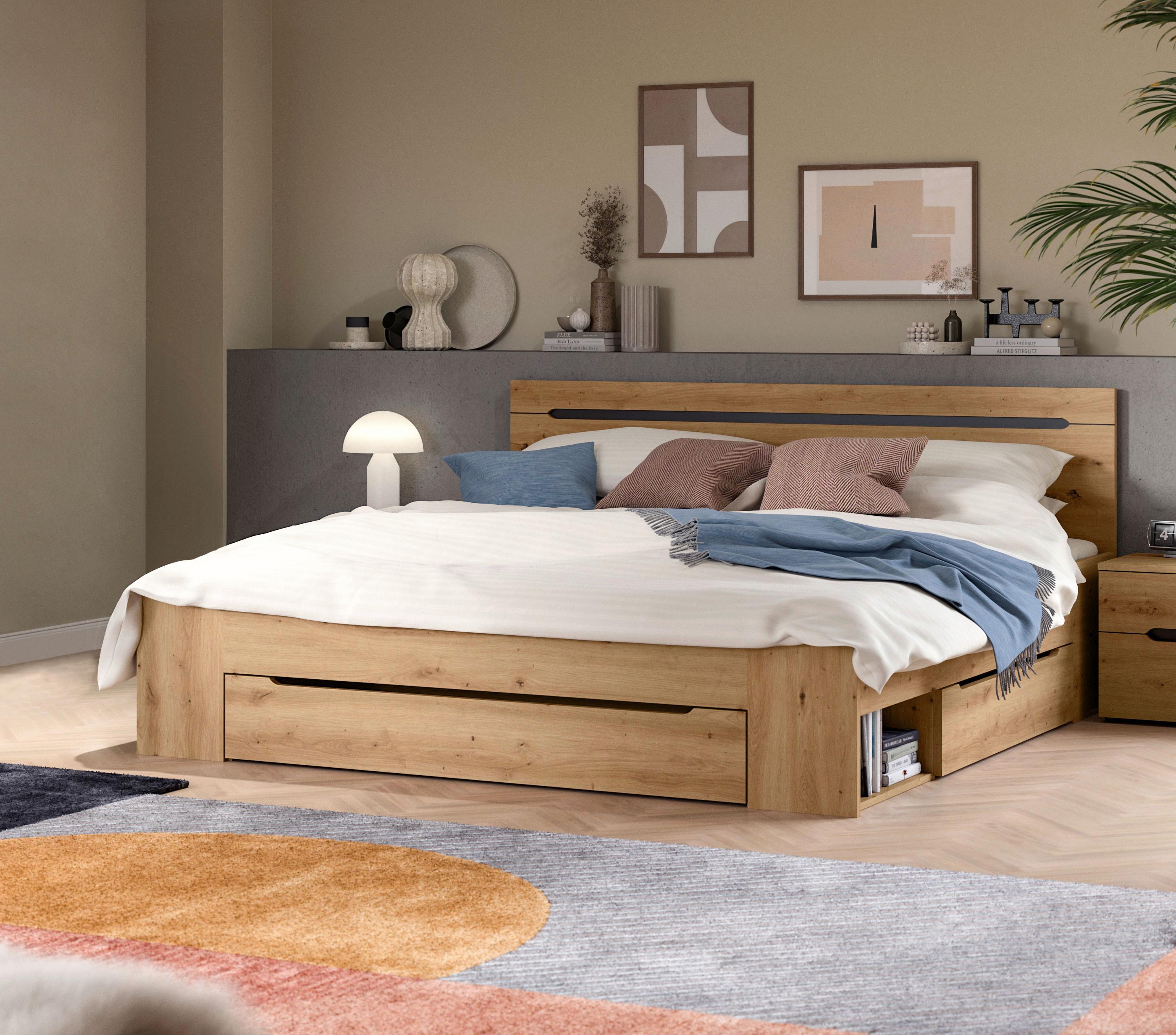 Bett CANU Eiche Artisan ca. 180x200 cm mit Stauraum - Eiche Artisan/Grau, MODERN, Holzwerkstoff (180/200cm) - MID.YOU