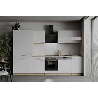 Küchenblock Merle m. Geräten Weiß - Edelstahlfarben/Eichefarben, Basics, Holzwerkstoff/Metall (310cm) - Respekta