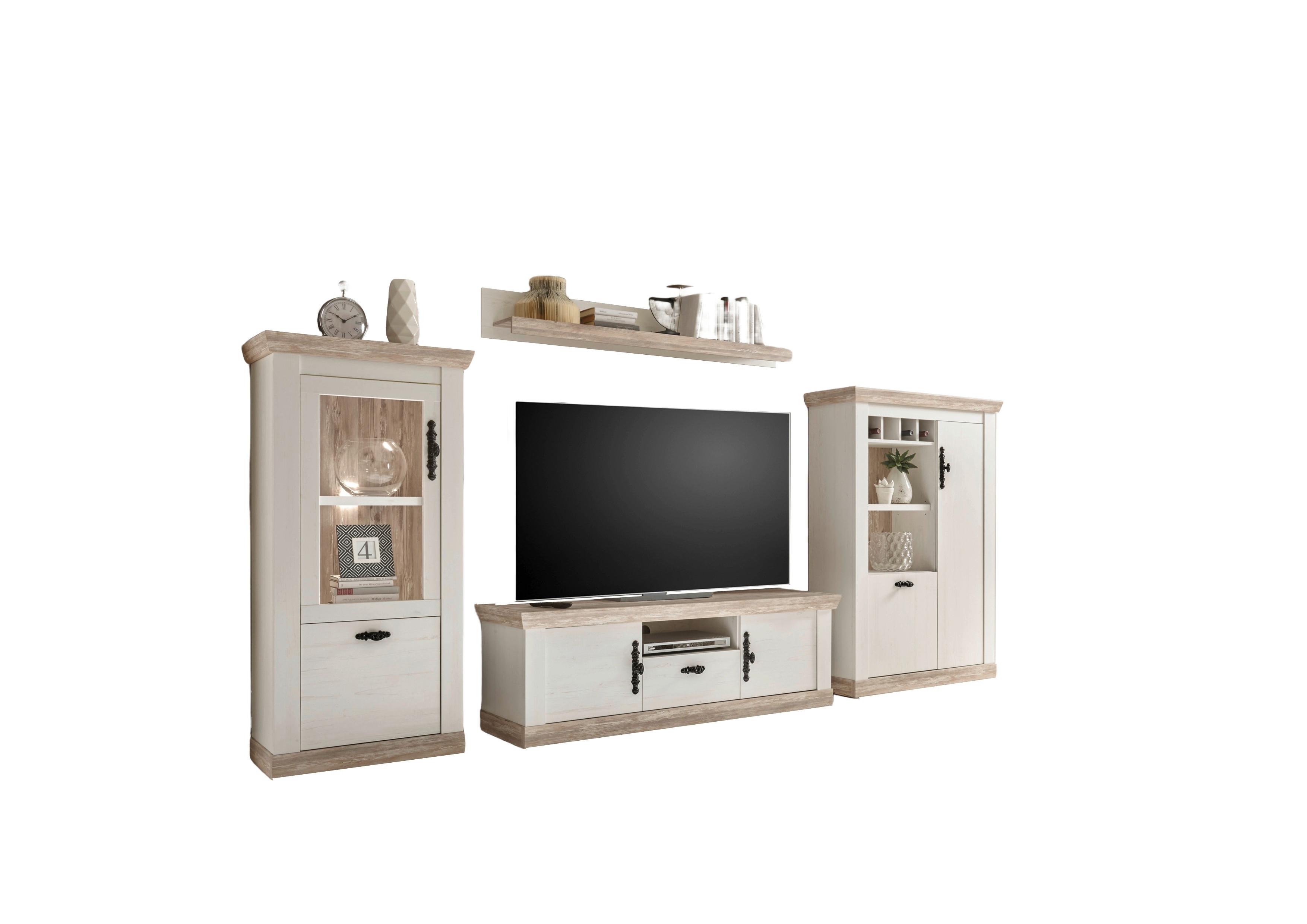 Wohnwand Florenz Pinienfarben/Hellbraun - Hellbraun/Eichefarben, Design, Holzwerkstoff/Metall (352/170/44cm) - MID.YOU