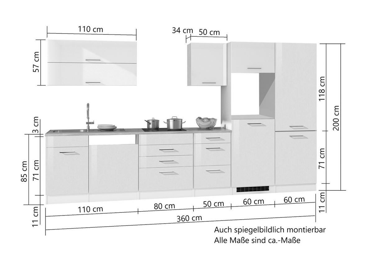 Küchenleerblock Mailand B: ca. 360cm Weiß Hochglanz - Weiß Hochglanz/Silberfarben, MODERN, Holzwerkstoff/Metall (360cm) - Held
