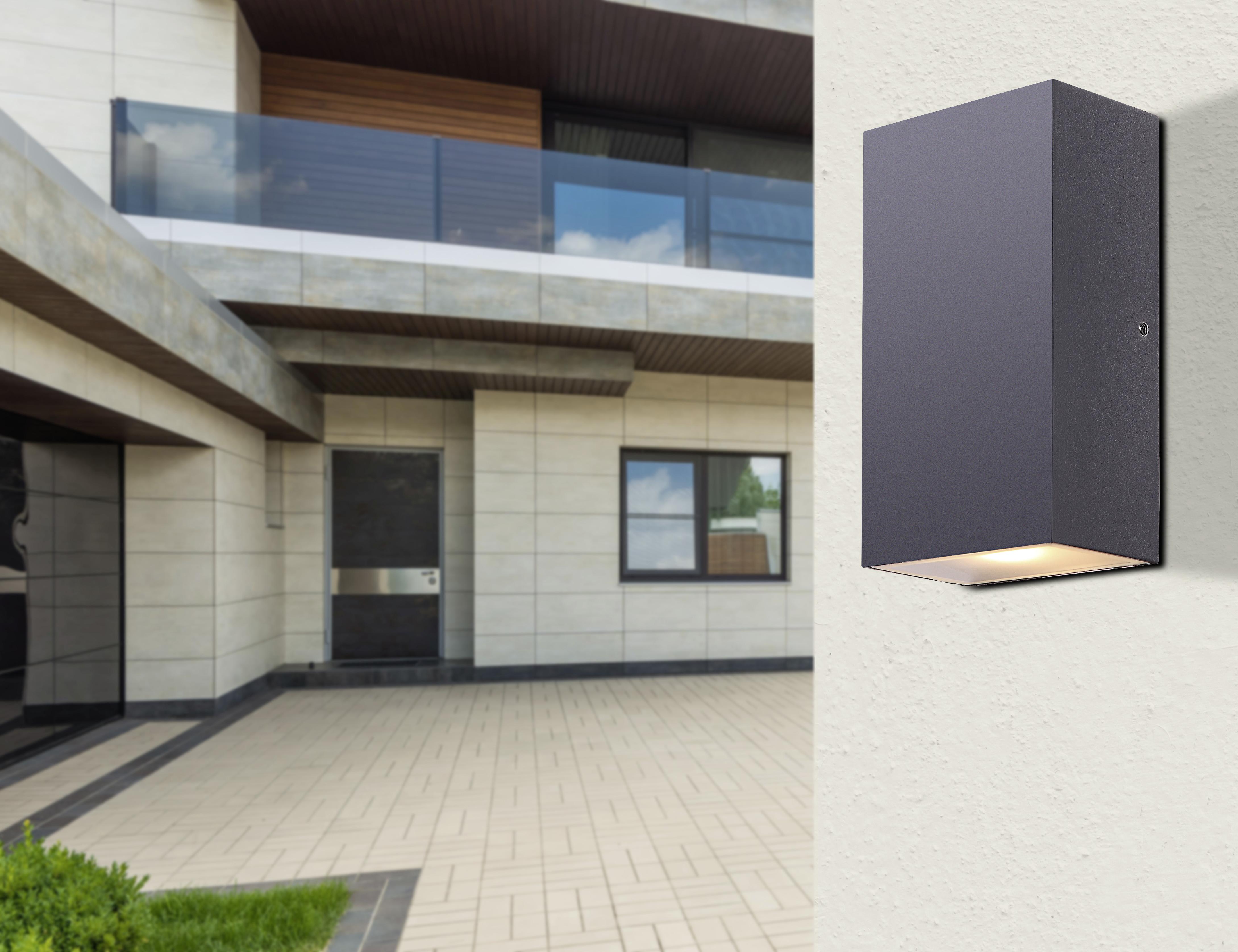 LED-Außenleuchte Evalia in Grau max. 12 Watt - Klar/Grau, Design, Glas/Metall (9/5,5/16cm) - Globo