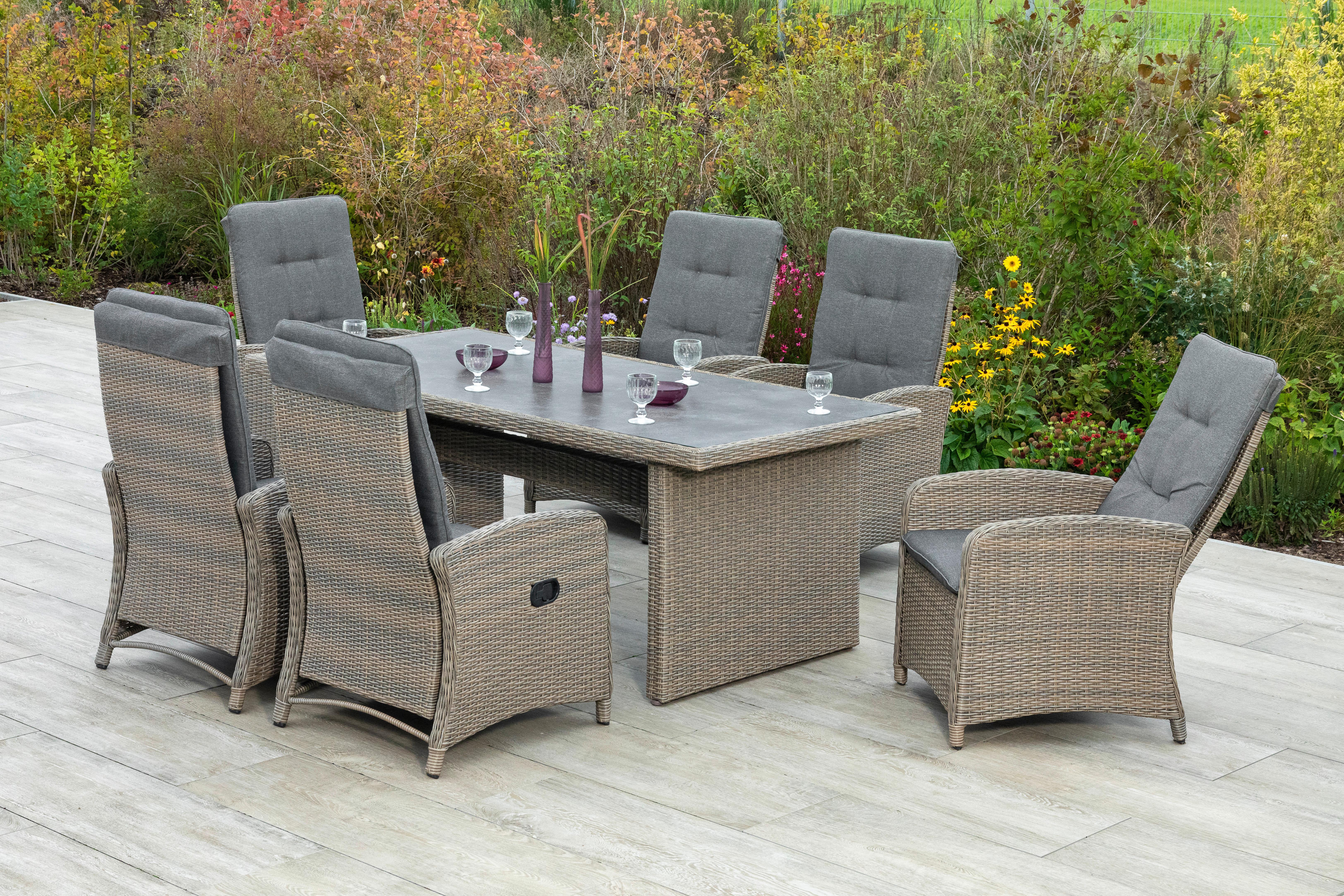 GARTENSET ATRANI - Grau, MODERN, Kunststoff/Textil - Gardenson
