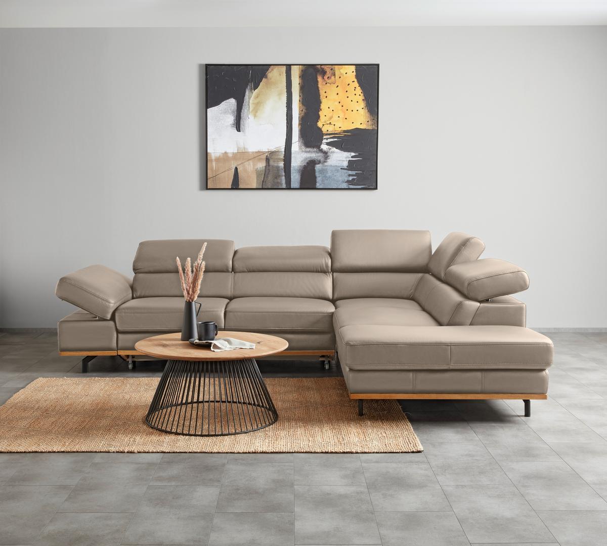 Wohnlandschaft Carmen rechts Creme - Creme/Schwarz, MODERN, Leder/Holz (292/72/226cm) - Premium Living