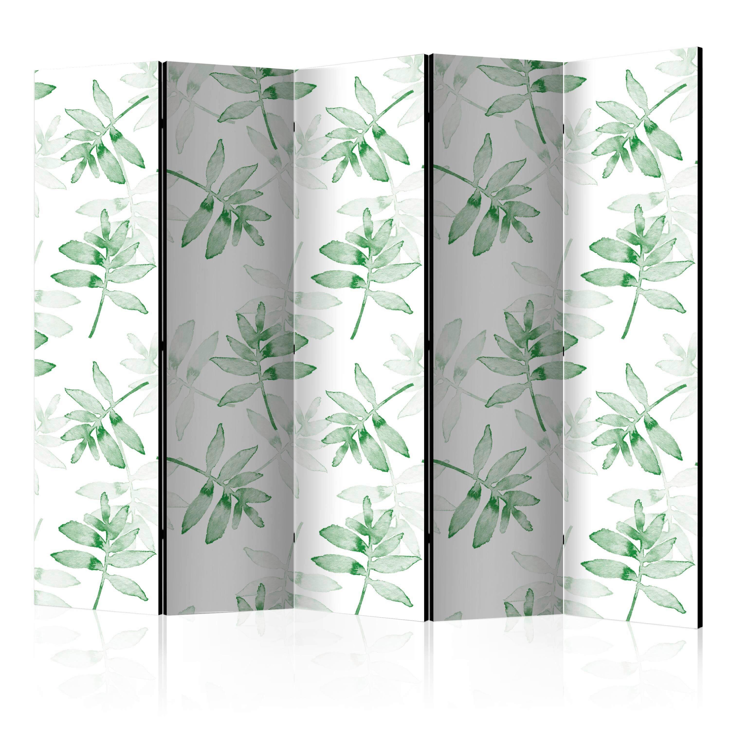 Paravan Watercolor Branches I, 5-Delni, Dvostranski - zelena/bela, Basics, tekstil/les (225/172/3cm) - artgeist