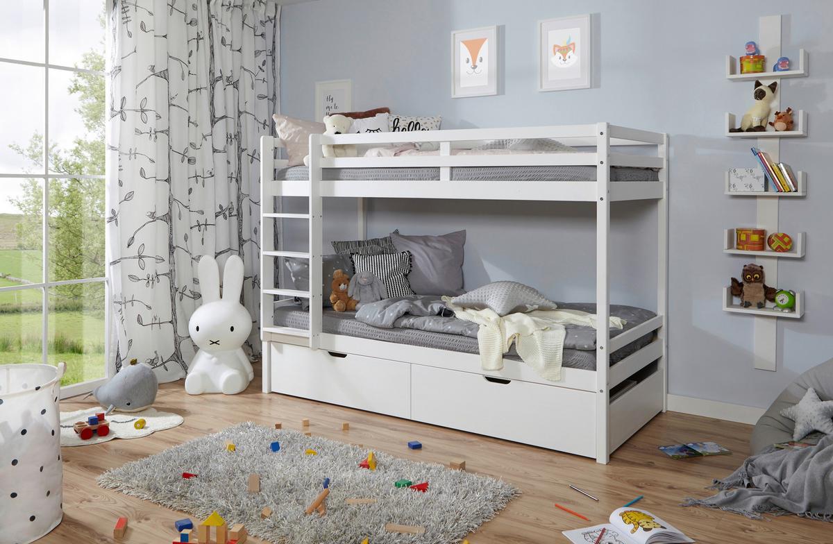 Etagenbett Finn mit 2 Schubkästen ca. 90x200 cm Weiß - Weiß, MODERN, Holz (90/200cm) - MID.YOU