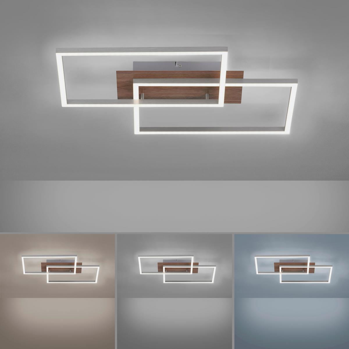 LED-Deckenleuchte Iven max. 35 Watt - Eichefarben/Nickelfarben, Natur, Kunststoff/Metall (50,4/42/7cm)