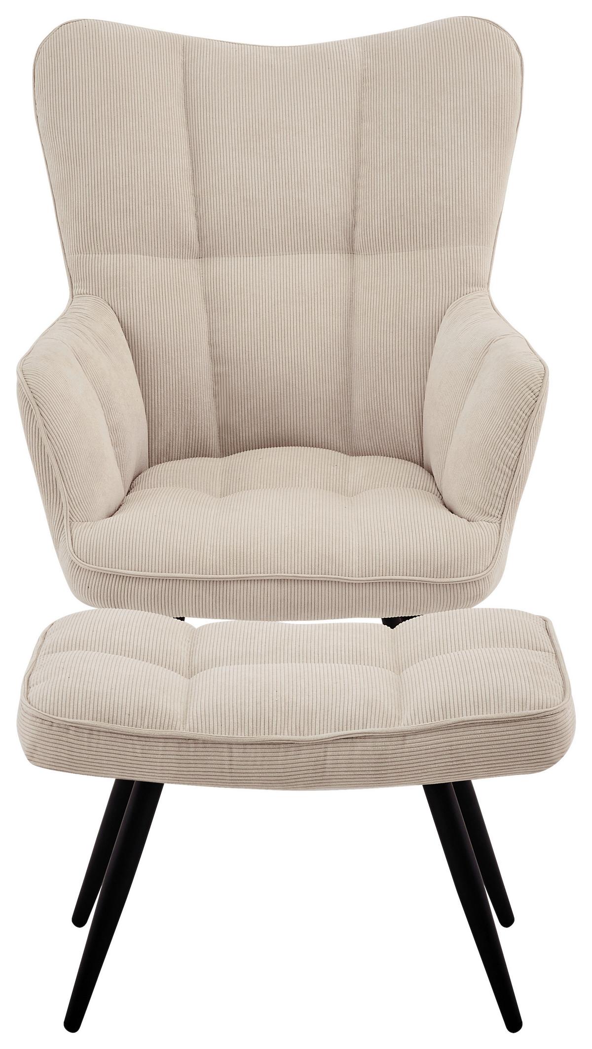 Fotelj Hanoi, Bež, S Taburejem - črna/bež, Moderno, kovina/tekstil (71/98/83cm)