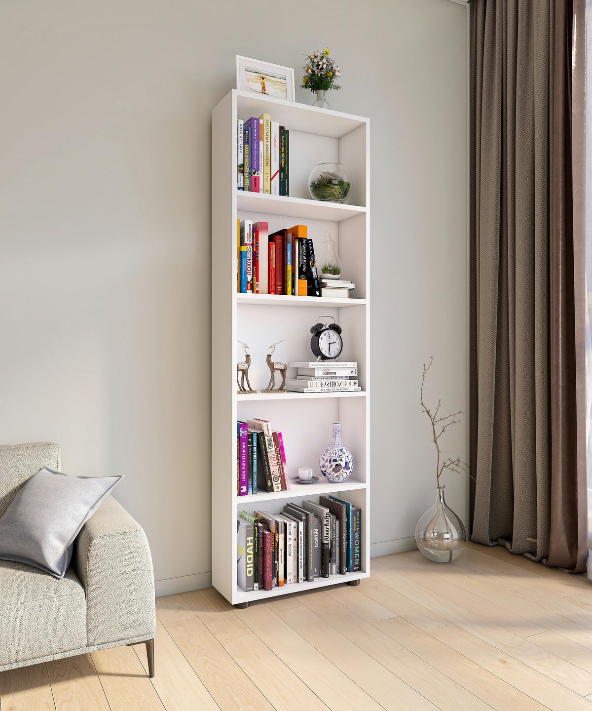 Regal Bulas, Bela - črna/bela, Basics, umetna masa/leseni material (56/169/20cm) - MID.YOU