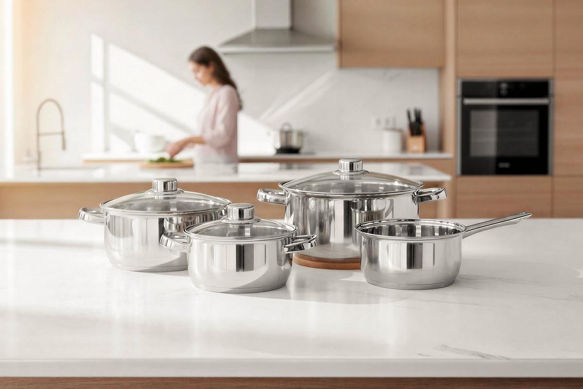 ZESTAW GARNKÓW OLAV - kolor stalowy/przejrzysty, Basics, metal/szkło - Homeware Profession.