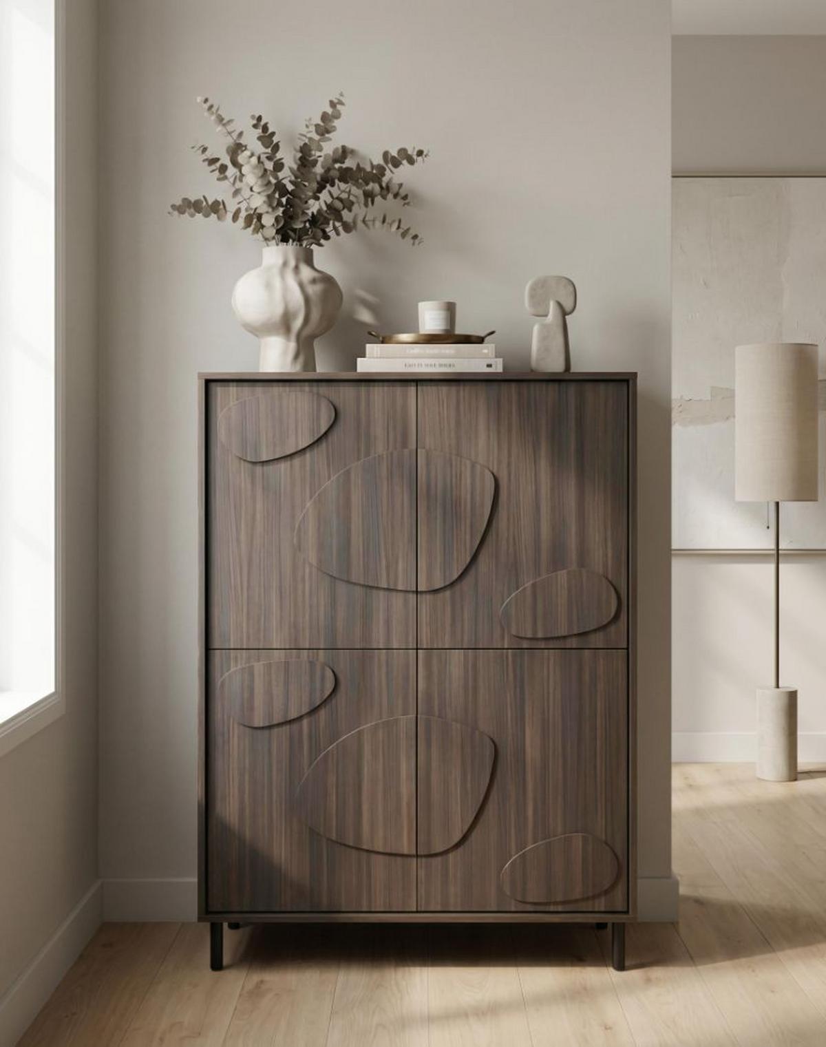 Highboatd Peonia Dunkelbraun - Dunkelbraun/Schwarz, MODERN, Holzwerkstoff/Metall (105/151/40cm) - Mömax