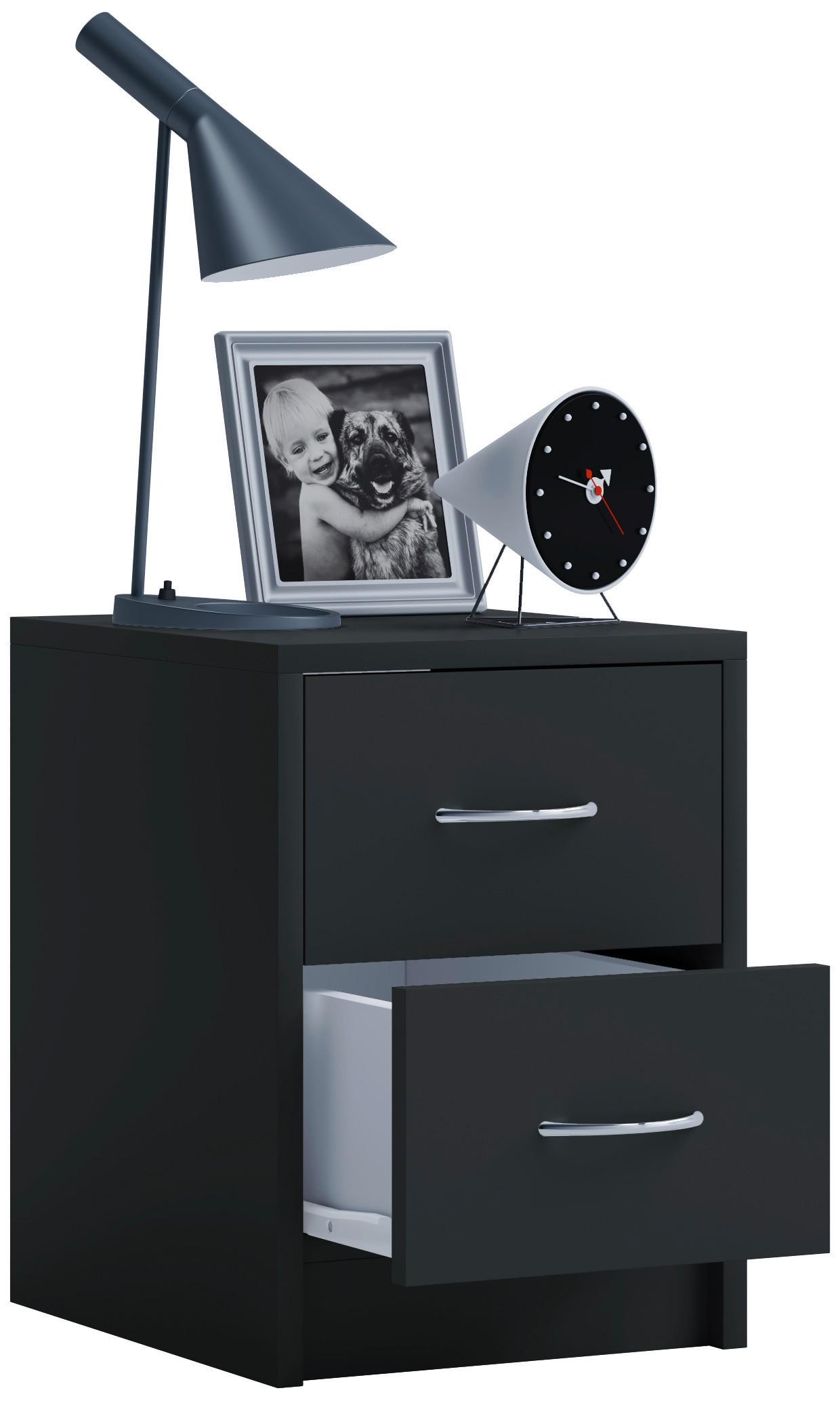 Nočna Omarica Boxal Mini, Črna - črna/barve aluminija, Basics, leseni material (35/40/35cm) - MID.YOU