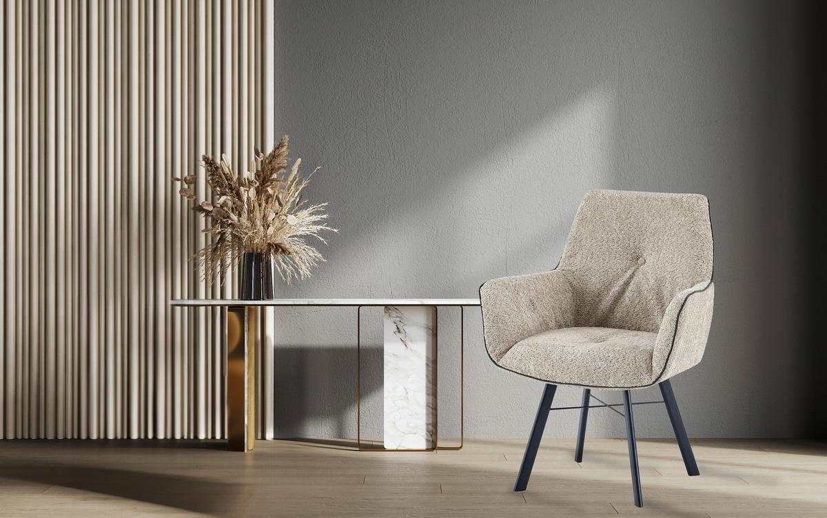 Karosszék Allie 125 - krémszínű, Design, textil/fém (64/91/61cm) - Kayoom