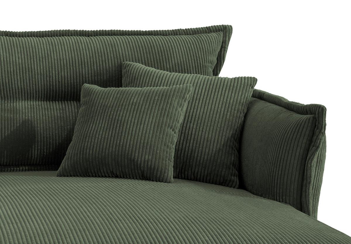 Wohnlandschaft Lava Moosgrün Cord ca. 255x180 cm - Schwarz/Grün, MODERN, Textil/Metall (255/180cm) - Livetastic