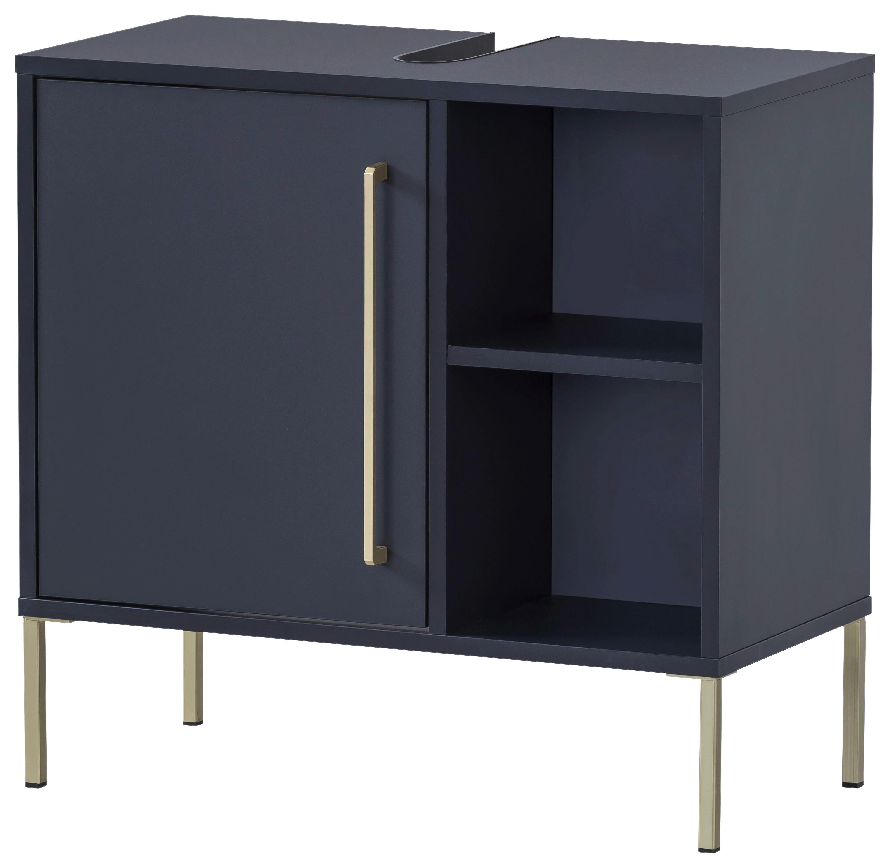 Omarica Za Pod Umivalnik Kent, Temno Modra - zlate barve/temno modra, Moderno, kovina/leseni material (65,3/63,3/33,1cm) - Stylife