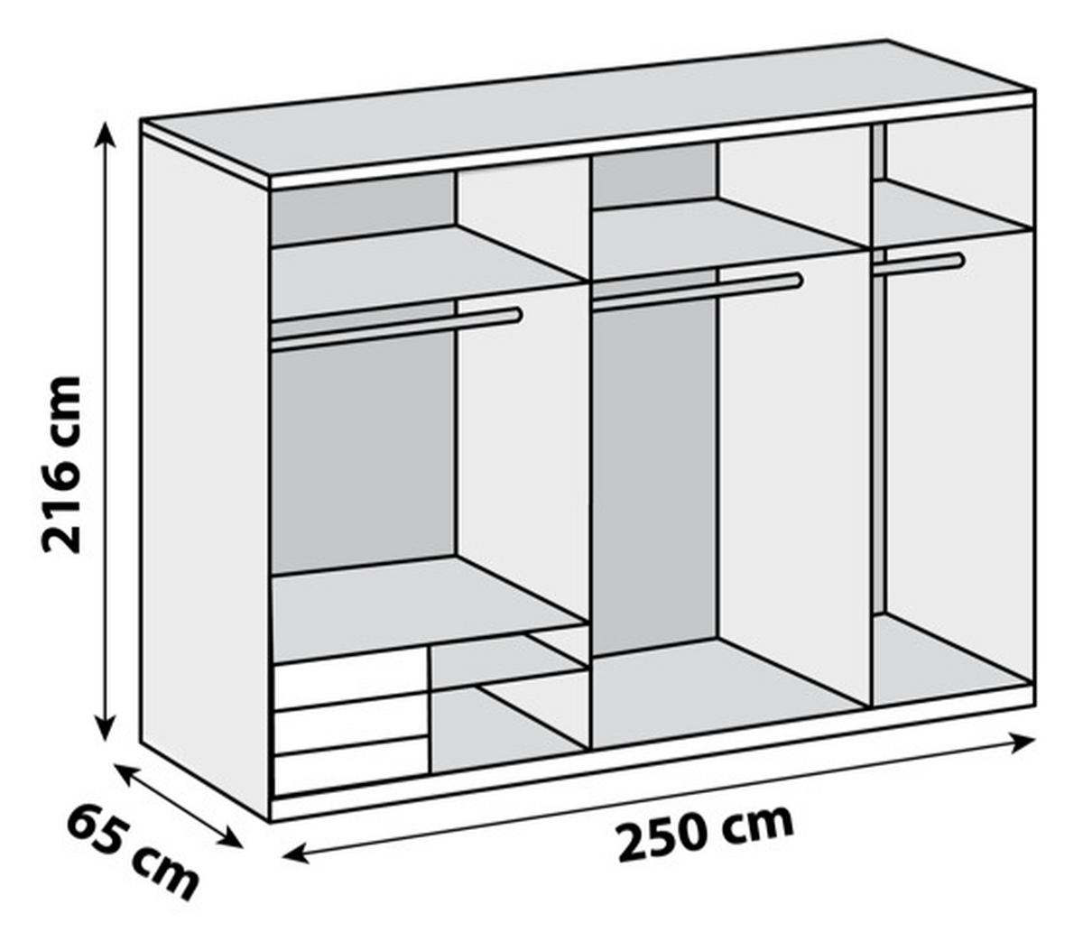 Ormar S Kliznim Vratima Level - boje hrasta/boje kroma, Moderno, staklo/drvni materijal (250/216/65cm) - Modern Living
