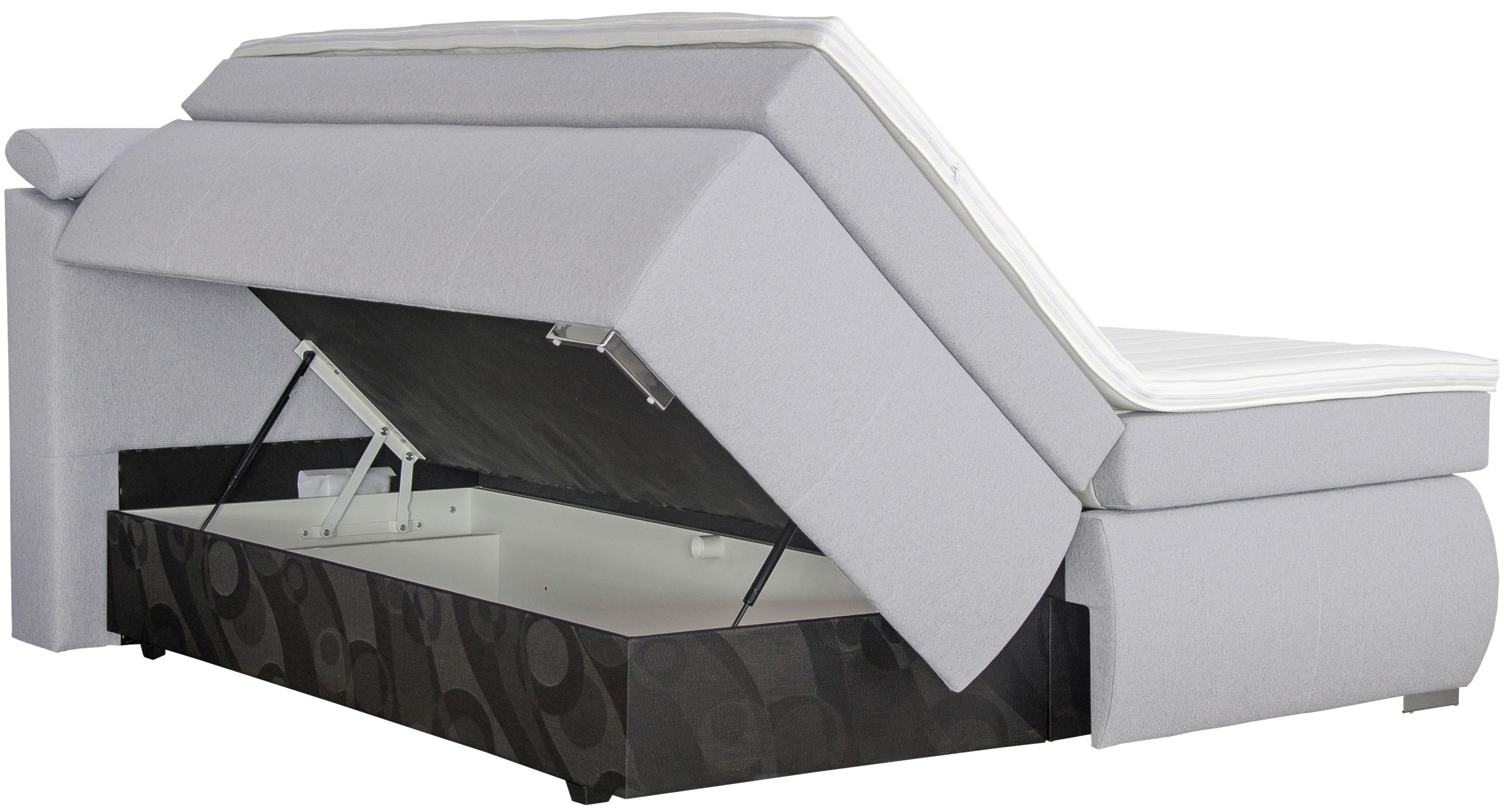Boxspring Krevet Anett - svijetlo siva/boje kroma, Basics, tekstil/plastika (180/200cm)