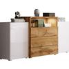 Sideboard Urban III mit LED ca. 150x69 cm Weiß/Eiche Wotan - Weiß Hochglanz/Eiche Wotan, LIFESTYLE, Holzwerkstoff/Kunststoff (150/68,7/32,5cm) - P & B