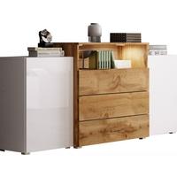 Sideboard Urban III mit LED ca. 150x69 cm Weiß/Eiche Wotan - Weiß Hochglanz/Eiche Wotan, LIFESTYLE, Holzwerkstoff/Kunststoff (150/68,7/32,5cm) - P & B