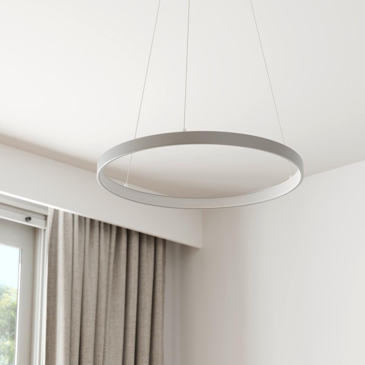 LAMPA ZWIESZANA LED 2851-95 HOOP - kolor aluminiowy, Design, tworzywo sztuczne/metal (57/180/200cm) - Paul Neuhaus