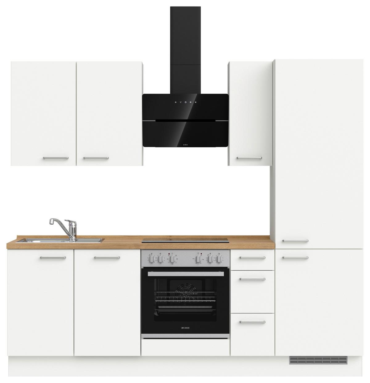 Küchenblock Touch High m. Geräten Weiß - Edelstahlfarben/Eichefarben, MODERN, Holzwerkstoff/Metall (240cm) - Nobilia