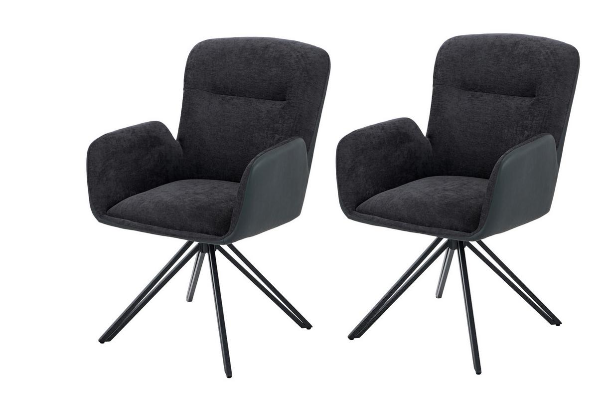 ARMLEHNSTUHL-SET MILAZZO S 2ER-SET - Schwarz, MODERN, Textil/Metall (57/91/67,5cm) - MID.YOU