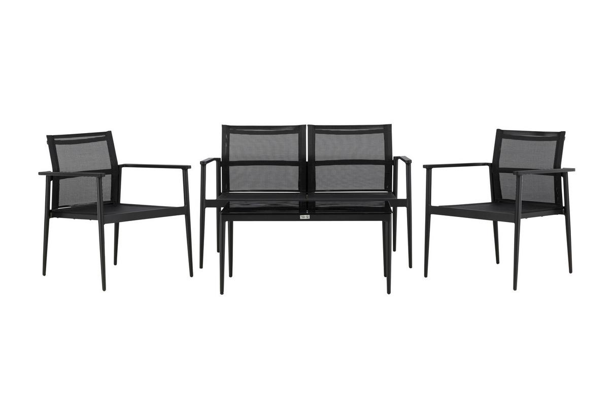 GARTENGARNITUR BREAK - Schwarz, KONVENTIONELL, Glas/Textil - Gardenson