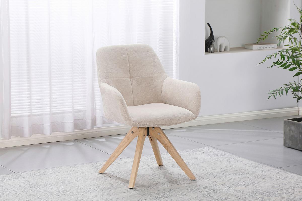 Naslanjač Woody, Bež, Vrtljiv - bež/naravne barve, Trend, tekstil/les (64/83/61cm)