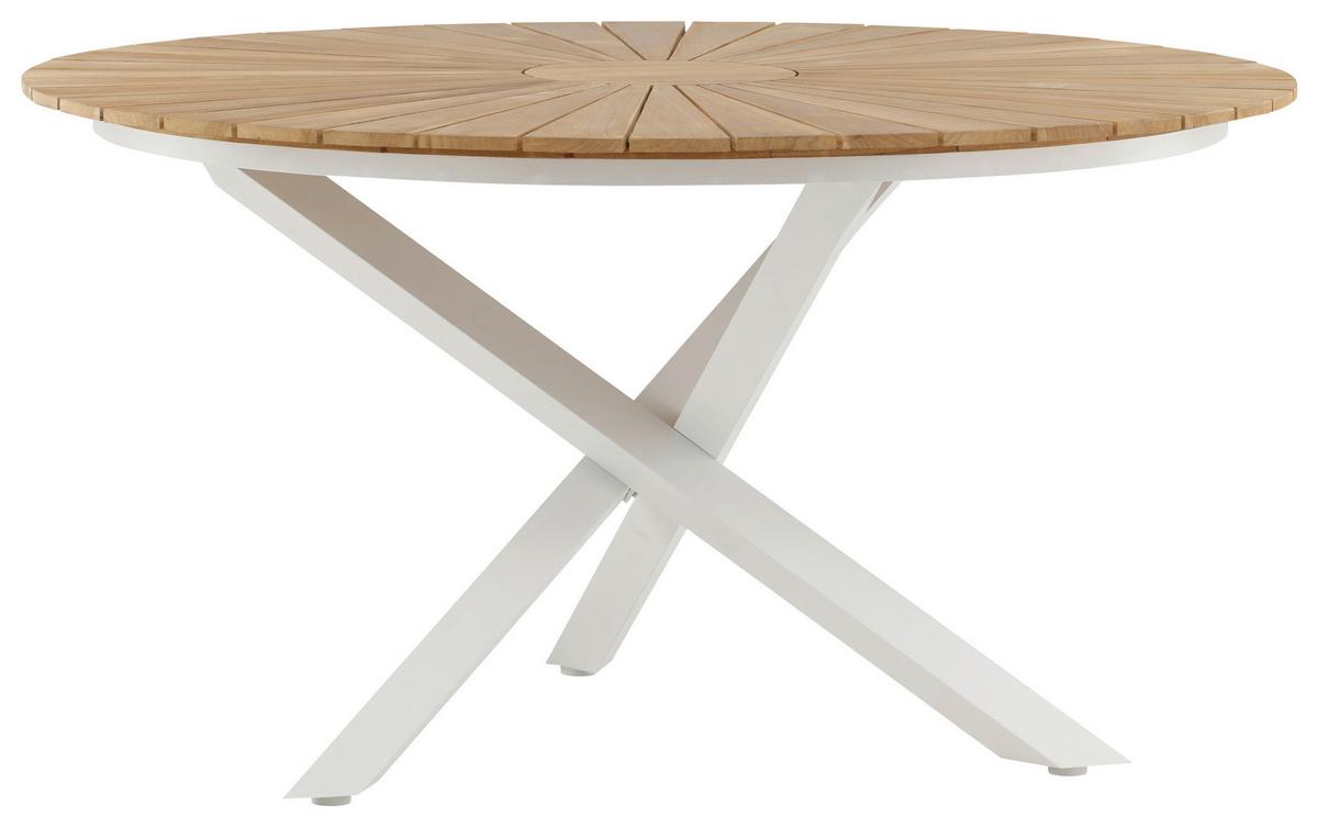 Gartentisch Mexico ca. 140x75 cm Alu Weiß/Teak - Weiß/Teakfarben, KONVENTIONELL, Holz/Metall (140/140/75cm) - Gardenson