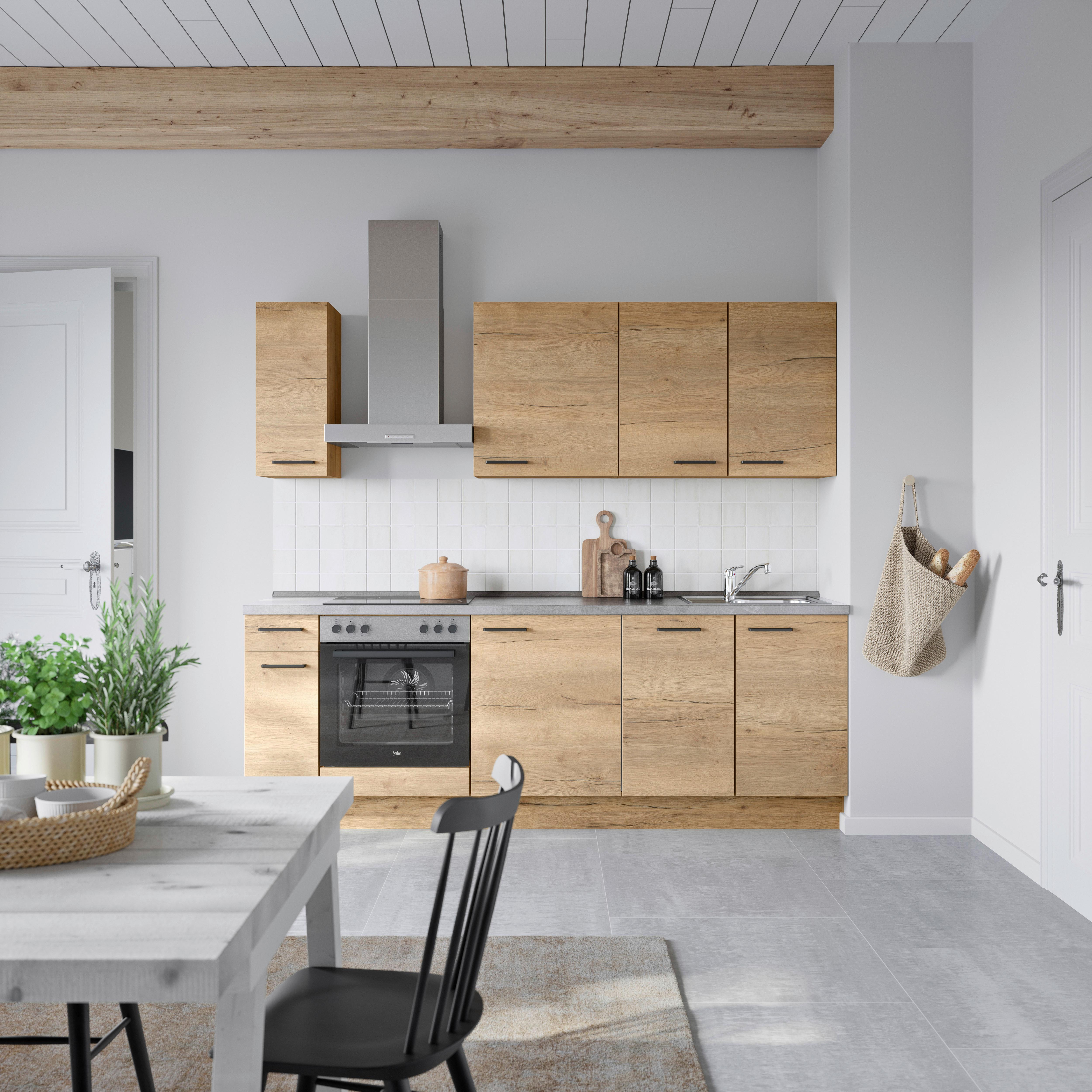 Küchenblock Structura Low m. Geräten Eiche - Schieferfarben/Eichefarben, MODERN, Holzwerkstoff/Metall (240cm) - Nobilia