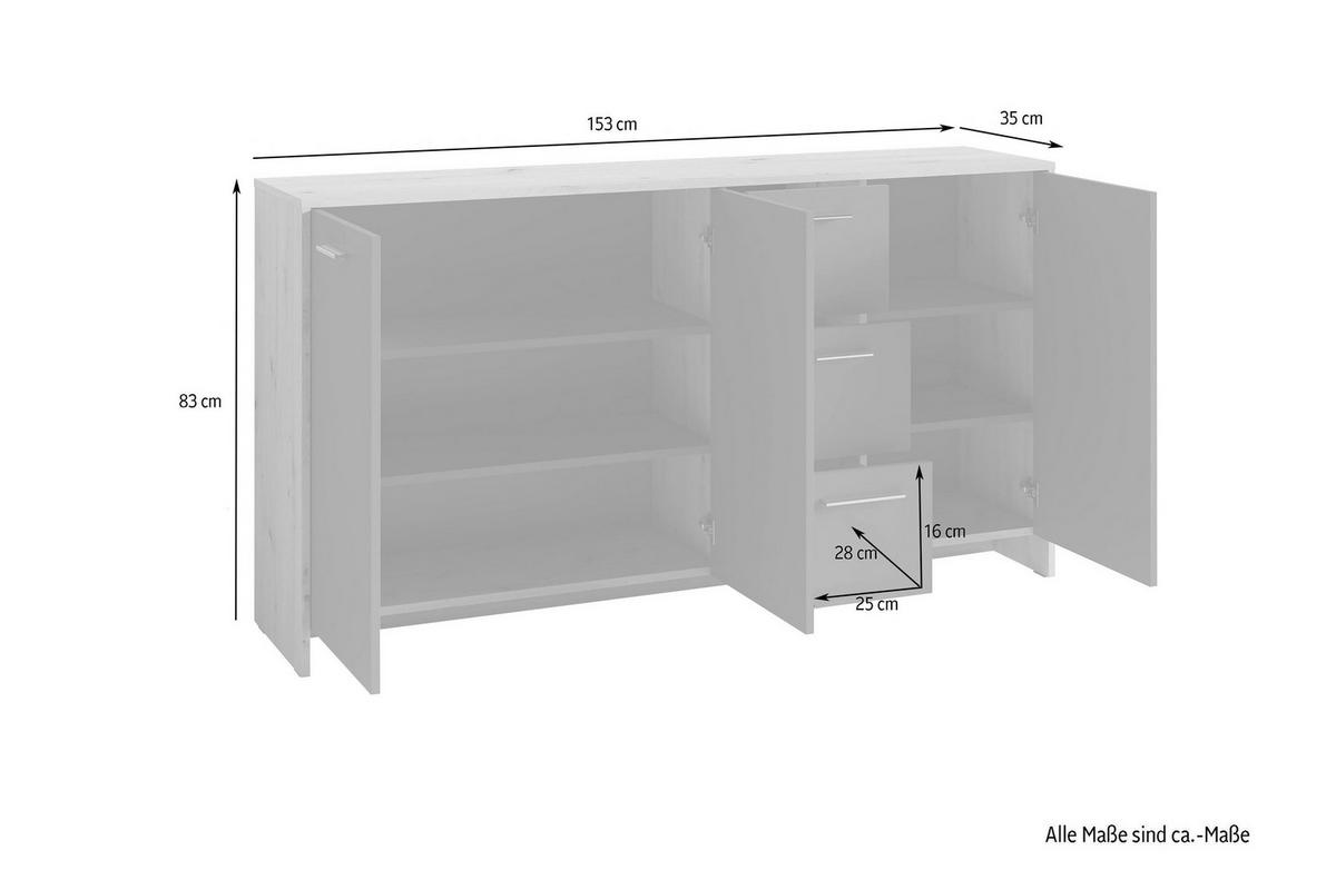 Sideboard Ben in Anthrazit/Eiche Artisan - Anthrazit/Eiche Artisan, MODERN, Holzwerkstoff/Kunststoff (153/83/35cm) - MID.YOU