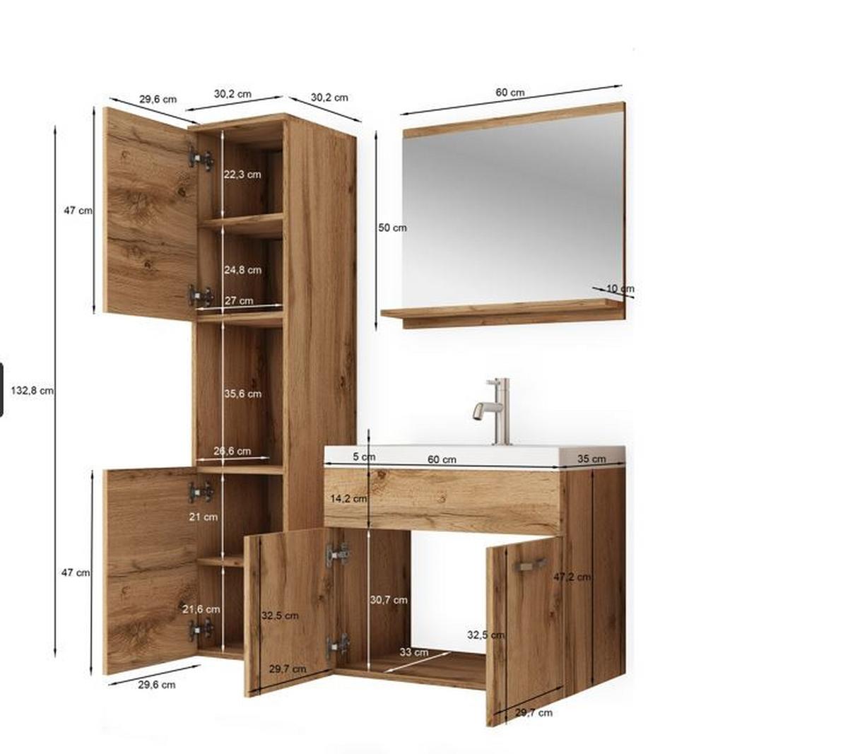 Badmöbel-Set 4 tlg. Montreal ca. 90 cm Grau/Weiß - Weiß/Grau, LIFESTYLE, Holzwerkstoff/Metall (90cm) - P & B