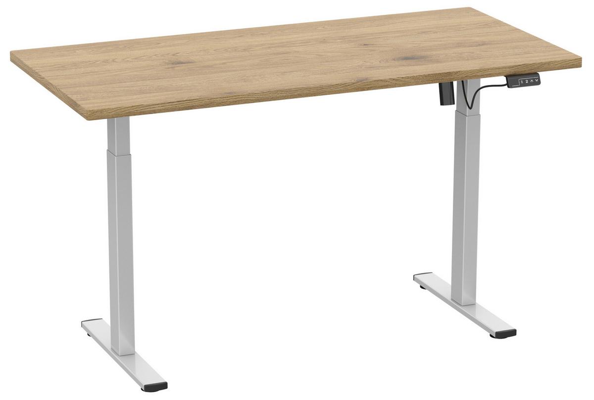 SCHREIBTISCH E-LONA - Honigeiche/Silberfarben, Design, Holzwerkstoff/Metall (110/80/71cm) - MID.YOU