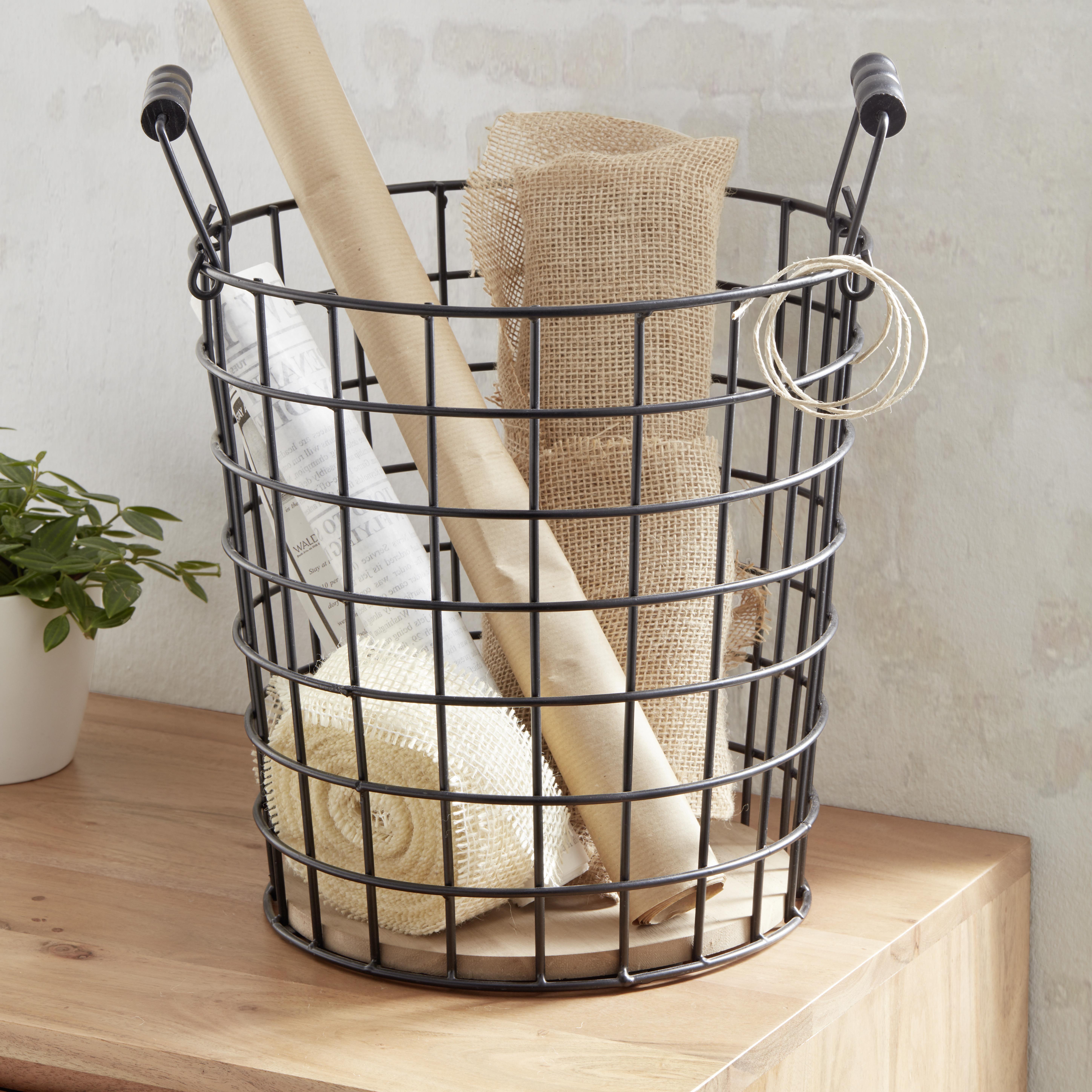 Papierkorb Cage Braun/Schwarz - Schwarz, LIFESTYLE, Holz/Metall (30/30/32cm) - Mömax