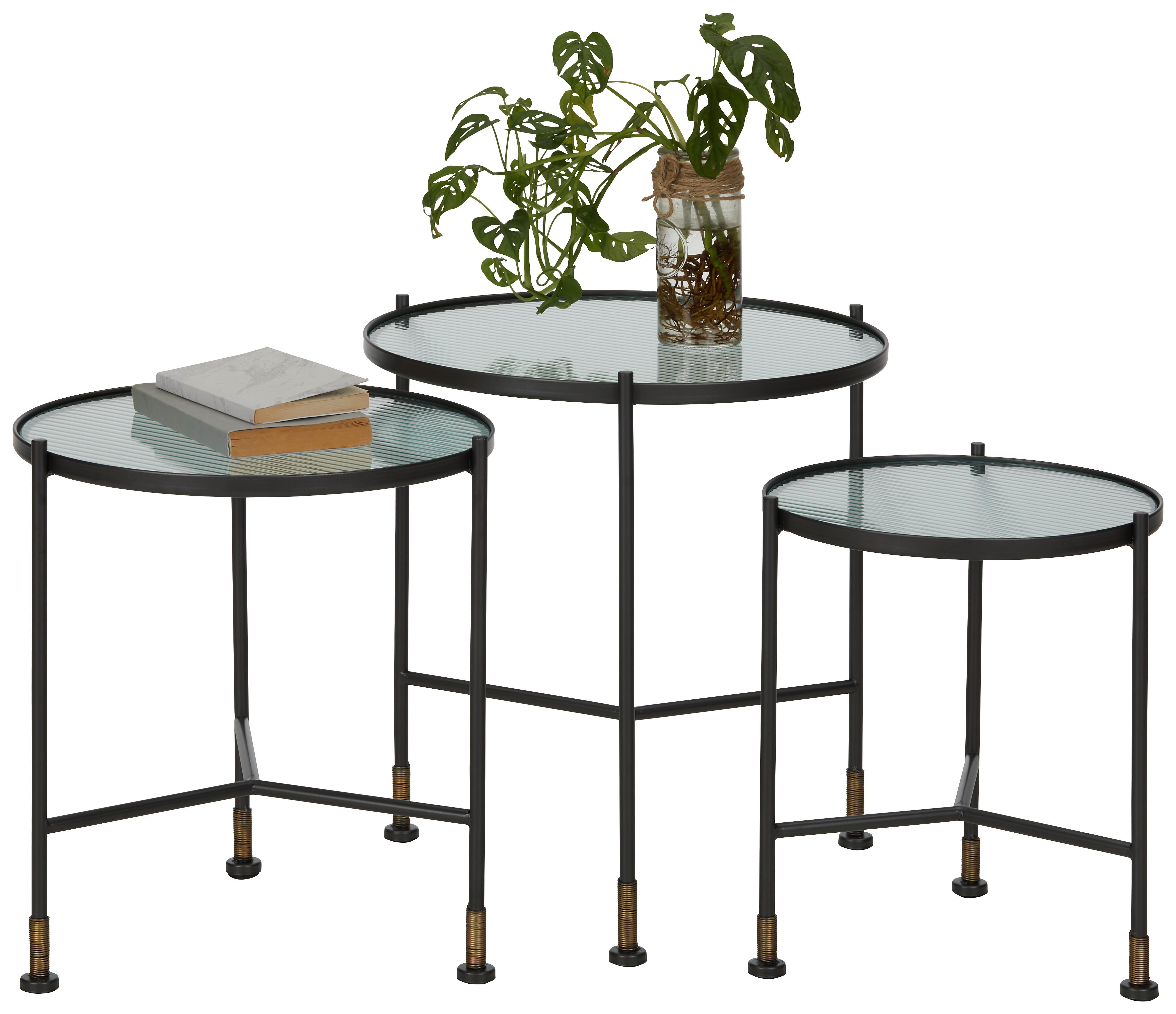 Beistelltischset in Schwarz, 3-teilig - Silberfarben/Schwarz, LIFESTYLE, Glas/Metall (46/46/50/40/40/45/34/34/40cm)