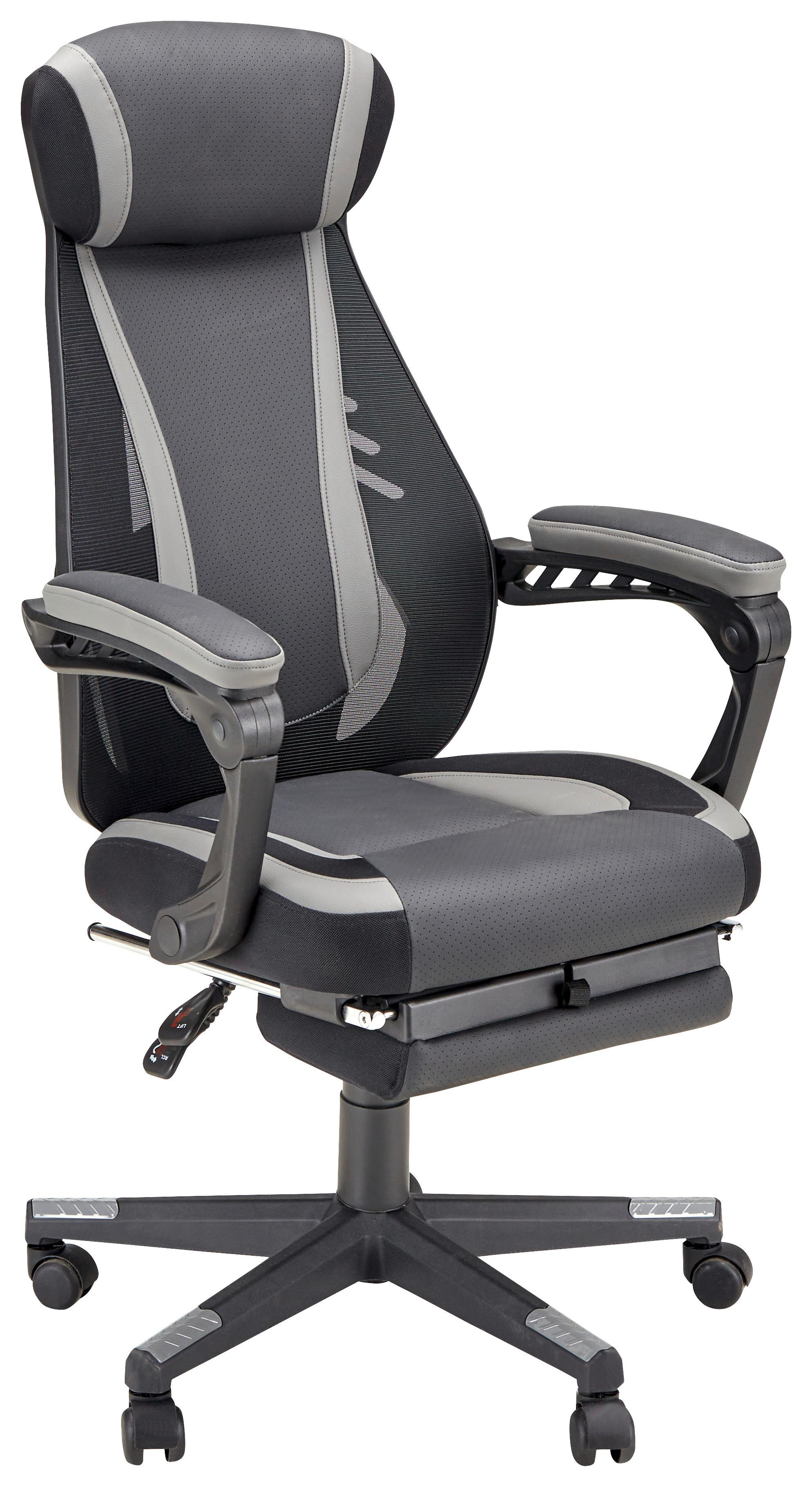 Gaming Stol Clio -Exklusiv-, Siva, Črna - siva/črna, Moderno, kovina/umetna masa (64/110-117-5/60,5cm) - Mömax