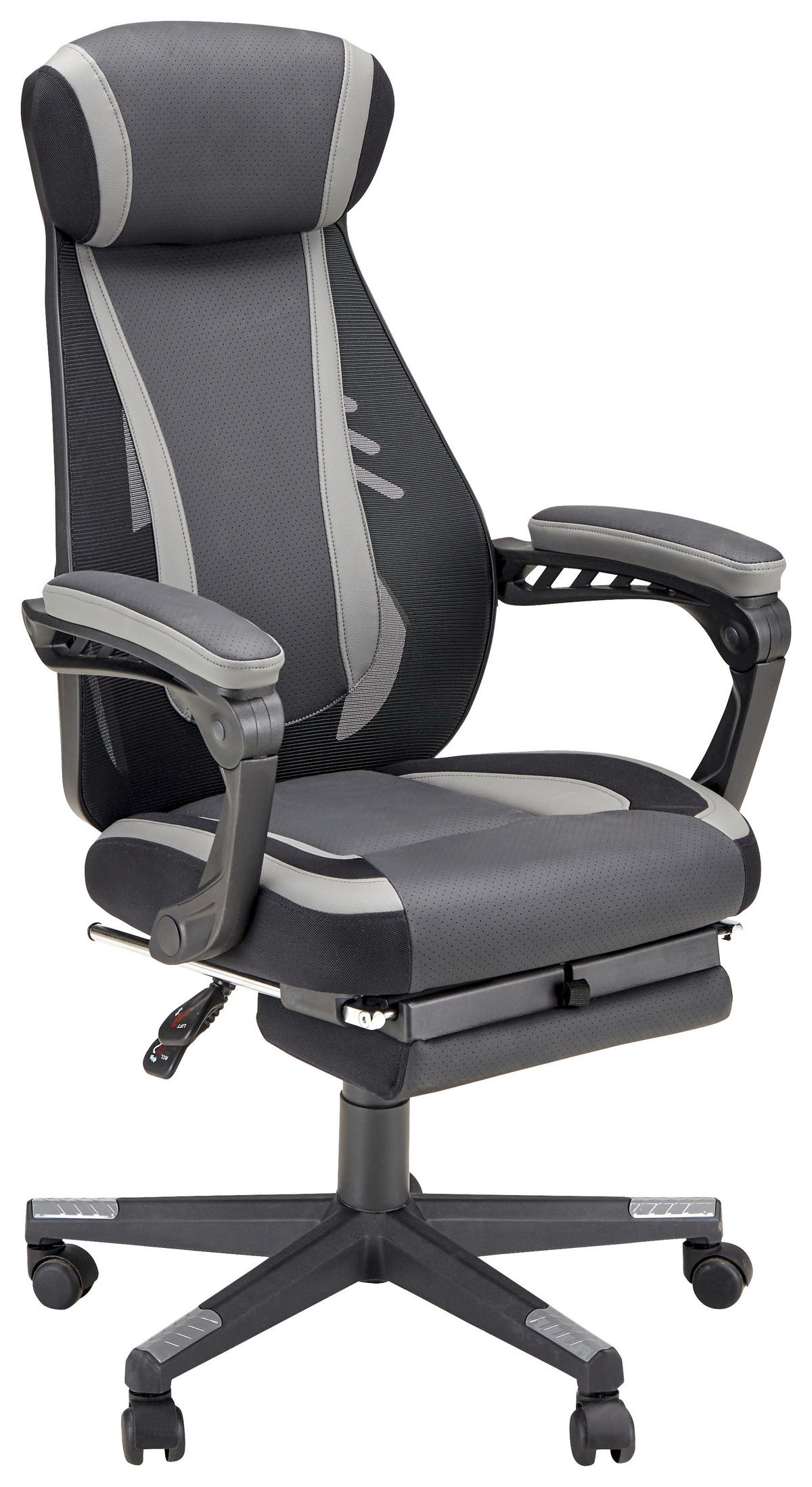 Gaming Stol Clio -Exklusiv-, Siva, Črna - siva/črna, Moderno, kovina/umetna masa (64/110-117-5/60,5cm) - Mömax