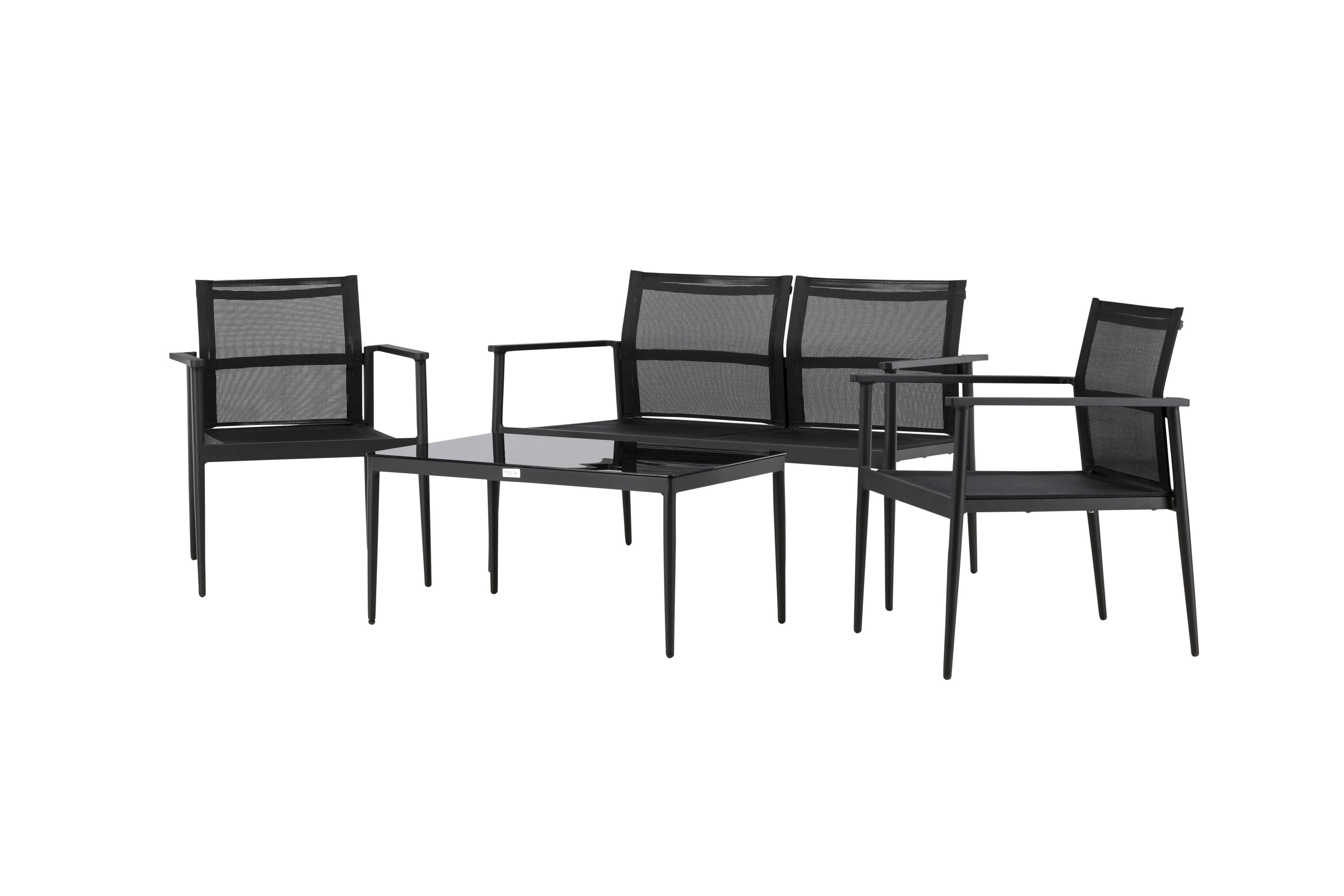 GARTENGARNITUR BREAK - Schwarz, KONVENTIONELL, Glas/Textil - Gardenson
