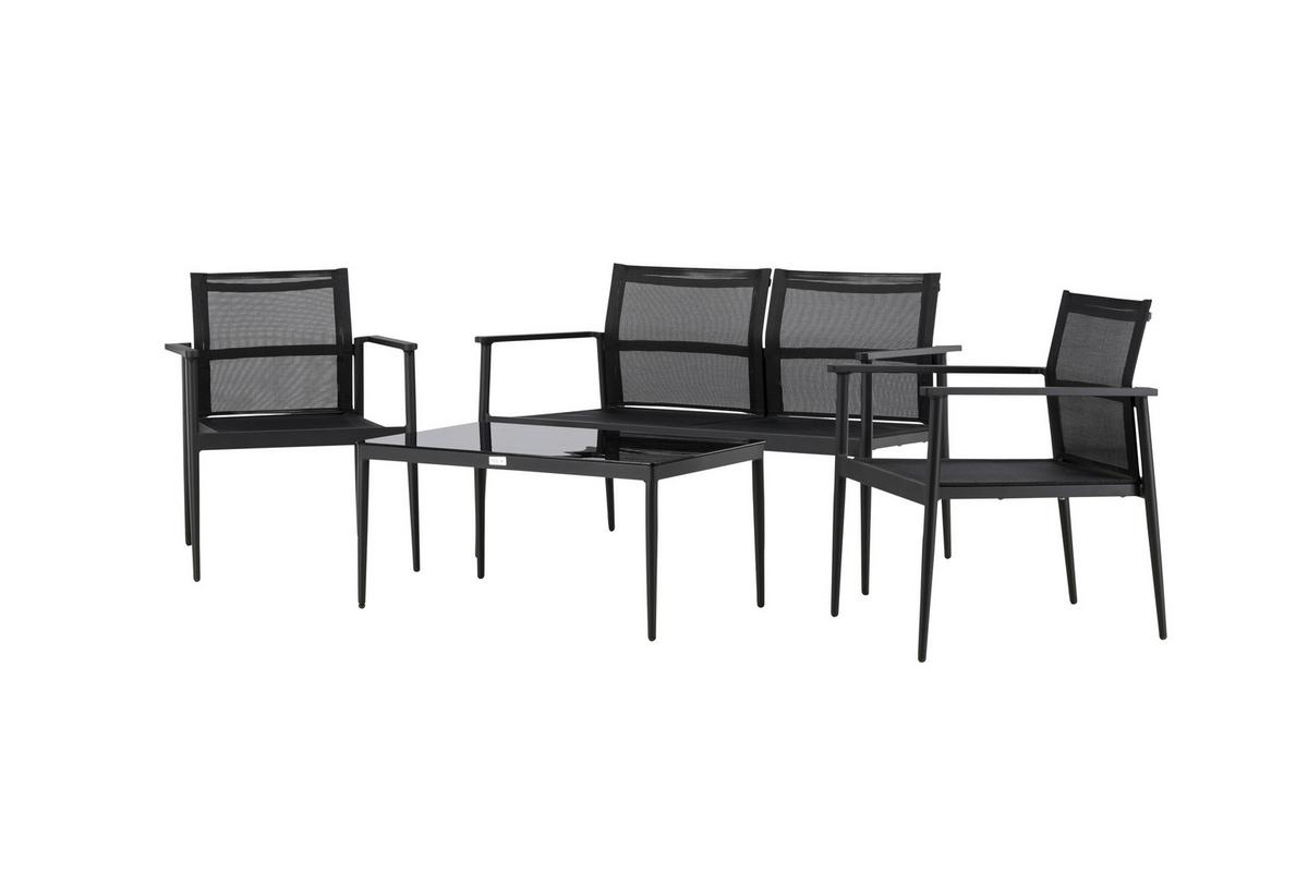 GARTENGARNITUR BREAK - Schwarz, KONVENTIONELL, Glas/Textil - Gardenson