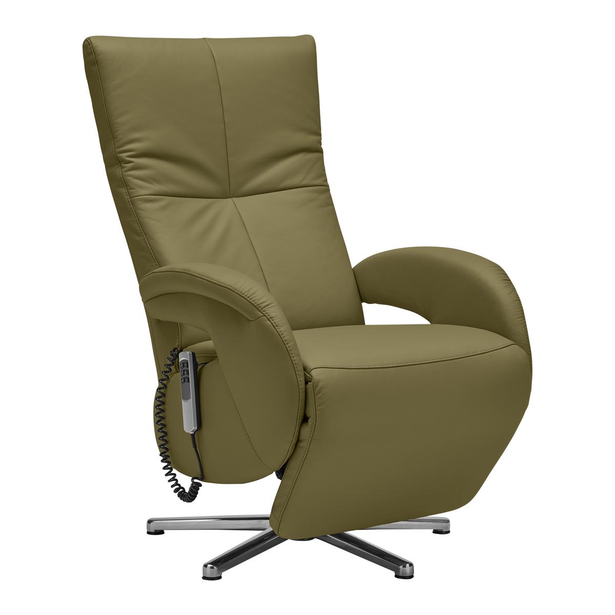 Relaxsessel Sitting 2 Olivgrün - Chromfarben/Olivgrün, MODERN, Leder (70/111/80cm) - Premium Living