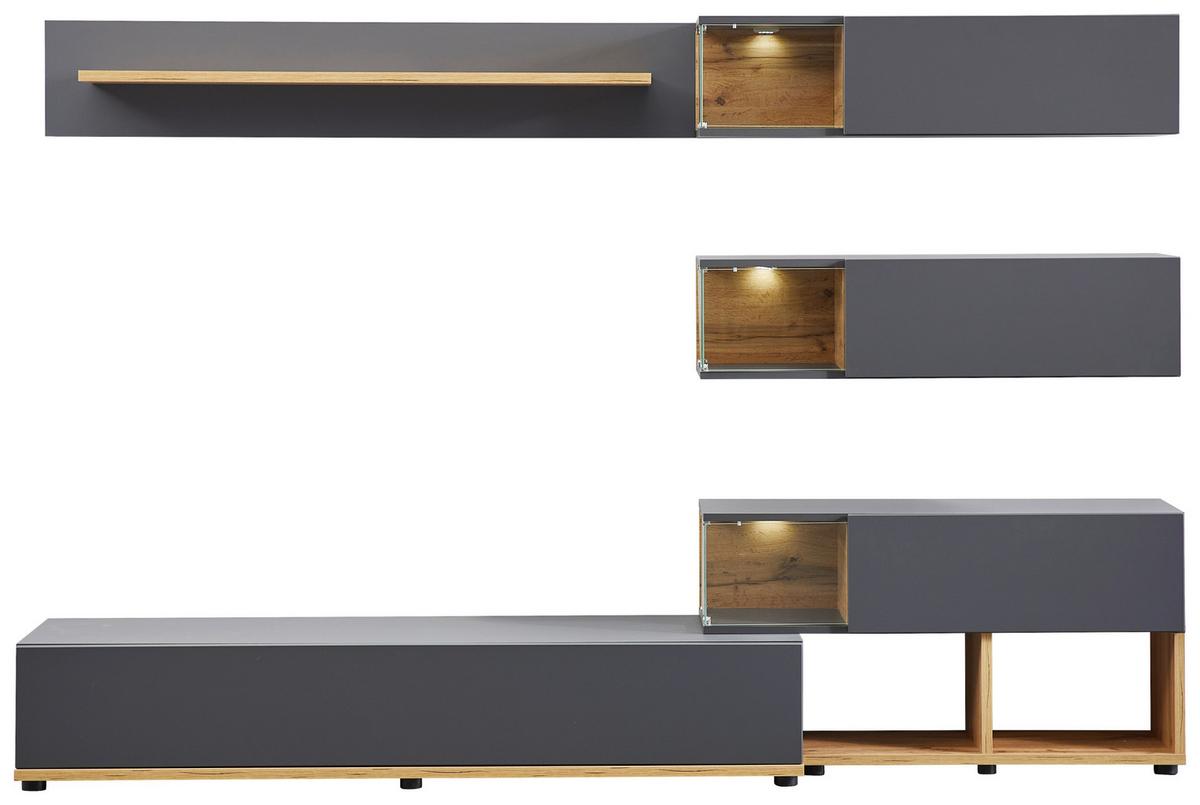 MEBLOŚCIANKA DO SALONU SILK - kolor dębowy/antracytowy, Modern, materiał drewnopochodny/tworzywo sztuczne (240/150/40cm) - Livetastic