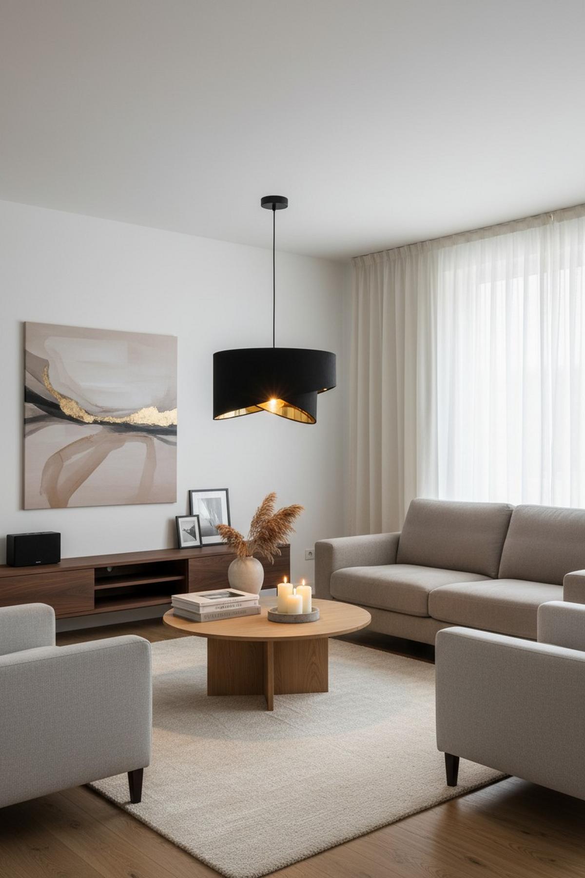 LAMPA WISZĄCA PAULA - czarny/kolor złoty, Trend, metal/tkanina (45/130cm) - Novel