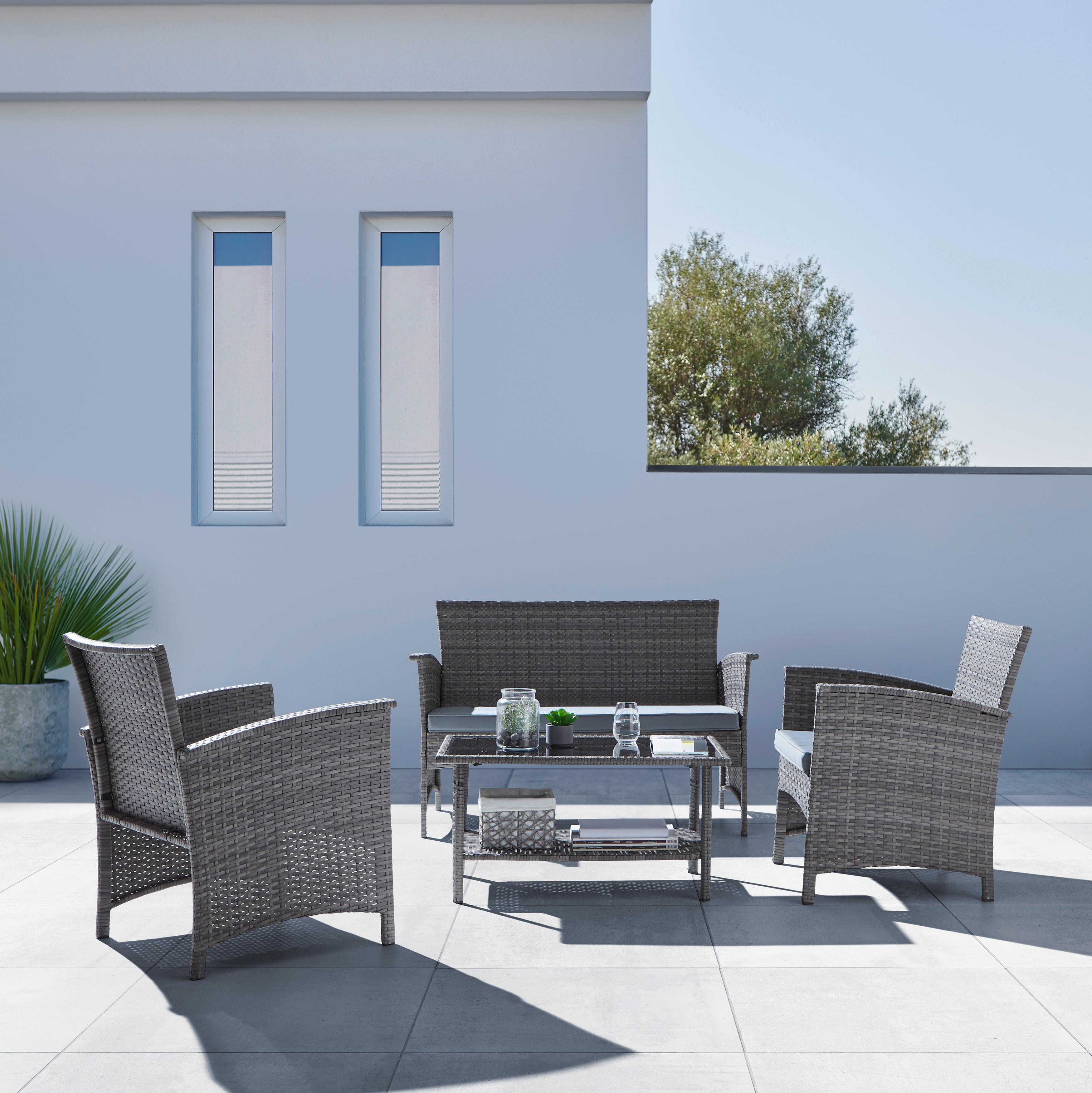 Loungegarnitur-Set Padua Grau aus Kunststoffgeflecht - Hellgrau/Schwarz, Modern, Glas/Kunststoff - Mömax