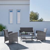 Loungegarnitur-Set Padua Grau aus Kunststoffgeflecht - Hellgrau/Schwarz, Modern, Glas/Kunststoff - Mömax