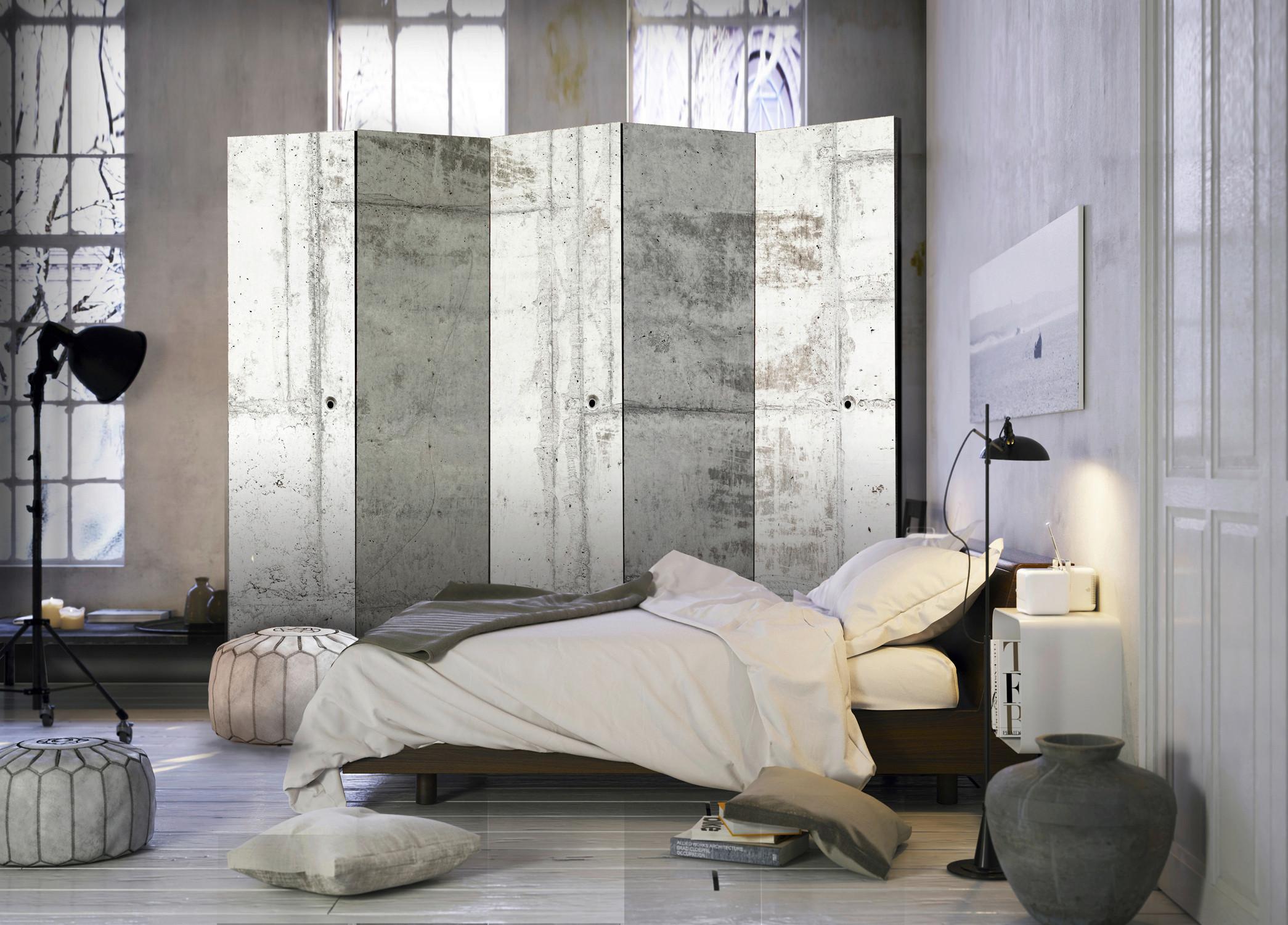 Paravan Urban Bunker I, 5-Delni, Dvostranski - bela/svetlo siva, Basics, tekstil/les (225/172/3cm) - artgeist