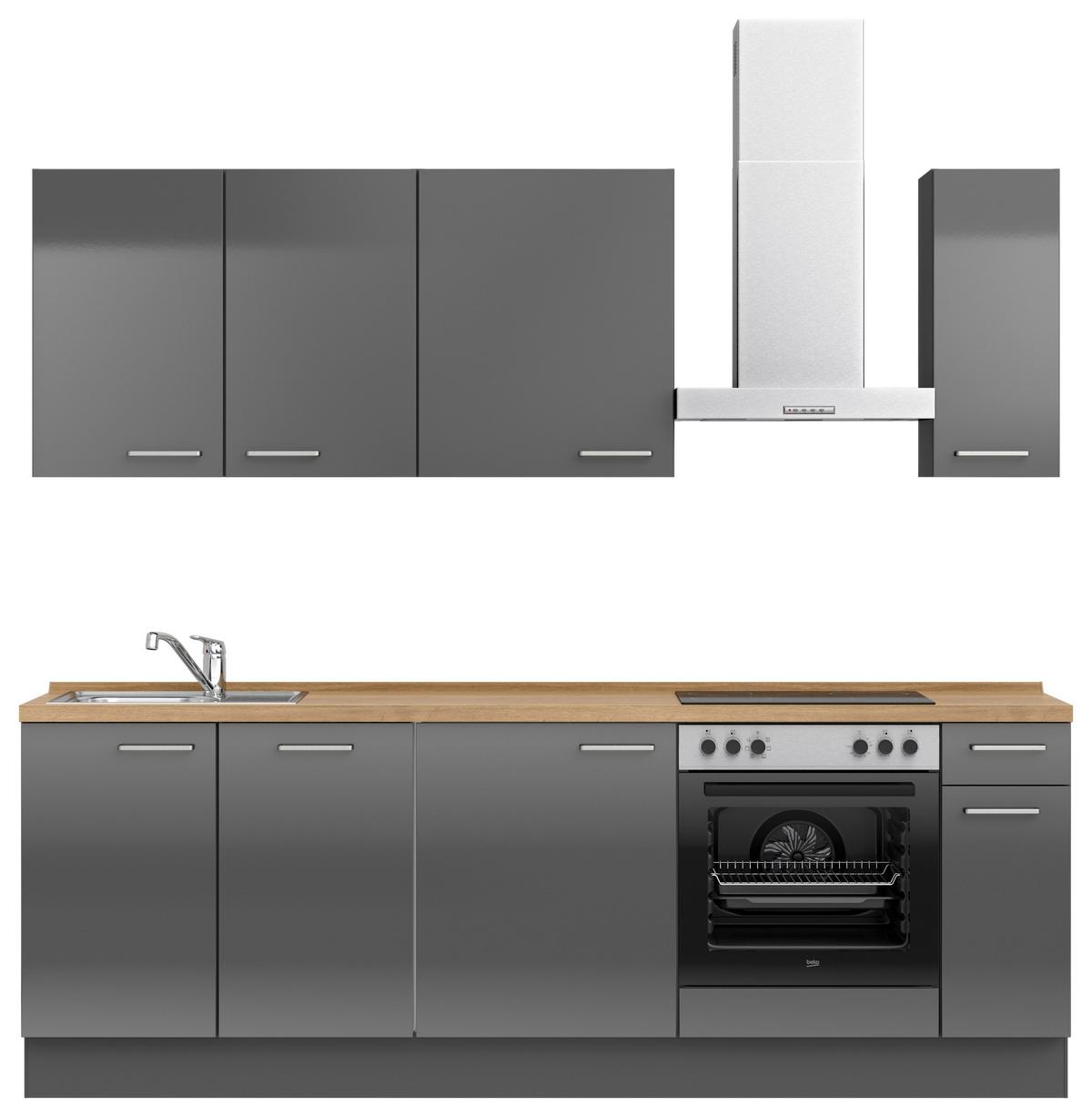 Küchenblock Flash Low m. Geräten Schieferfarben - Schieferfarben/Edelstahlfarben, MODERN, Holzwerkstoff/Metall (240cm) - Nobilia