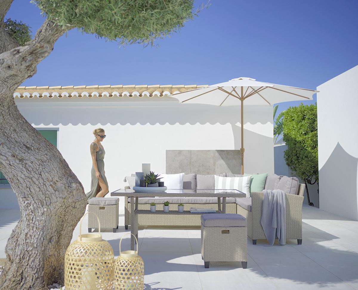 Loungegarnitur Liow 2 in Beige - Beige/Braun, Glas/Kunststoff (235/175cm) - Mömax