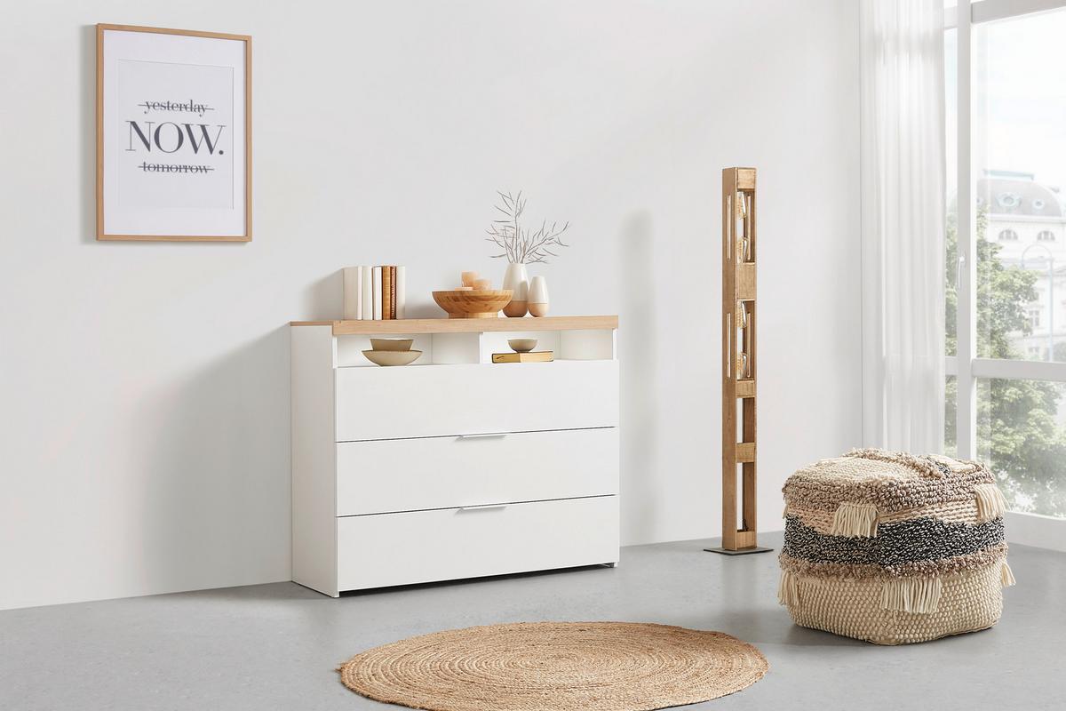 Kommode In Weiss/eiche - Weiss Hochglanz/Weiss, Konventionell, Holzwerkstoff/Metall (110/94/45cm) - Premium Living