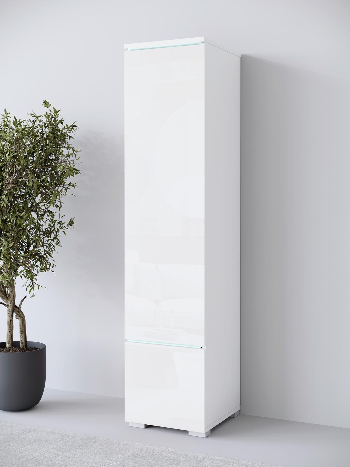 Visoka Omara Vera 001, Bela - siva/bela, Design, umetna masa/leseni material (30/130/33cm) - Livetastic